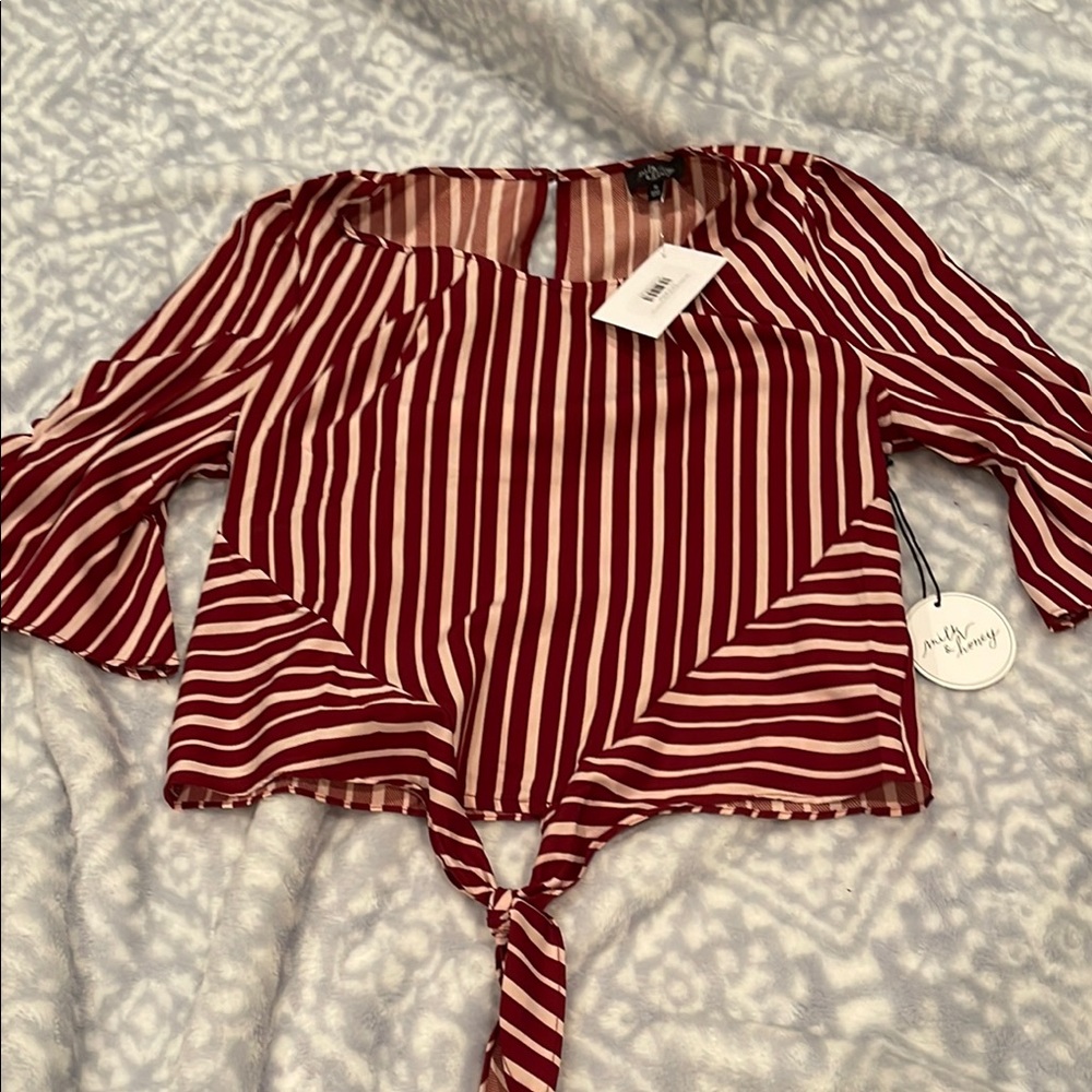 Striped Red Top with Tie Front